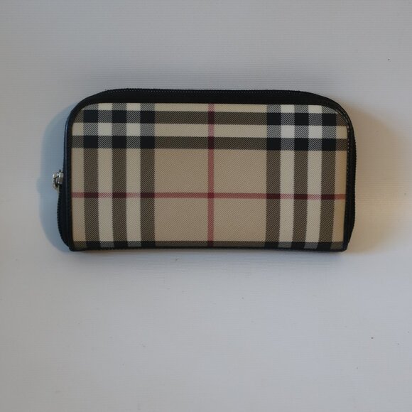 Authentic Burberry London Neutrals Beige Black PVC Nova Check Zip Clutch Wallet - Picture 1 of 11
